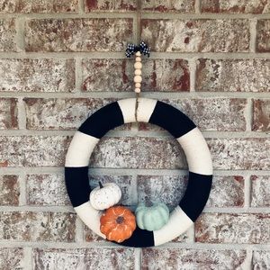 Fall decor farmhouse black & white pumpkin wreath